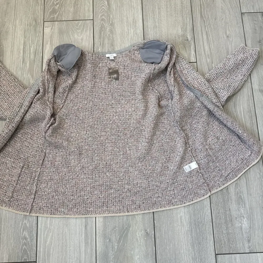 J Jill Sweater Cardigan Pink Gray Girly Spring Knit Pockets Size Large New